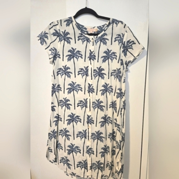 100% Cotton Button Down Palm Tree Print Dress by Pink Chicken - Picture 5 of 7